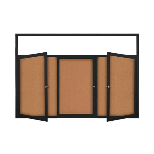 Enclosed Indoor Bulletin Boards 84 x 36 with Header & Lights (Radius Edge) (3 DOORS)