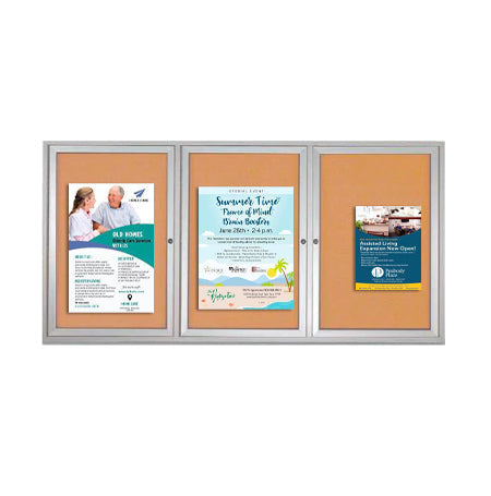 Enclosed Indoor Bulletin Boards 72 x 48 with Interior Lighting and Radius Edge (3 DOORS)