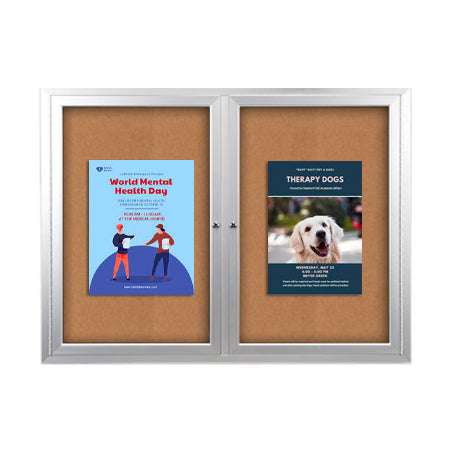 Enclosed Indoor Bulletin Boards 96 x 36 with Interior Lighting and Radius Edge (2 DOORS)