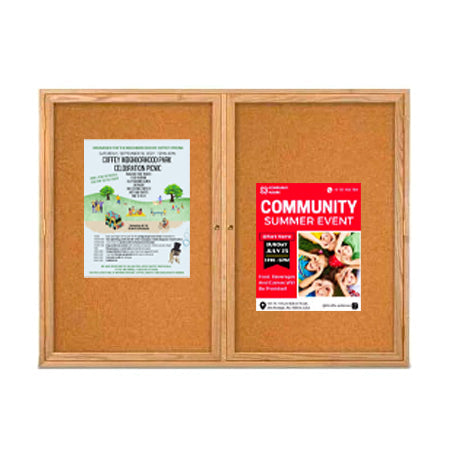 50 x 40  WOOD Indoor Enclosed Bulletin Cork Boards (2 DOORS)