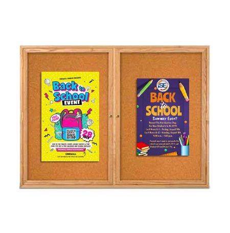 60 x 30  WOOD Indoor Enclosed Bulletin Cork Boards (2 DOORS)