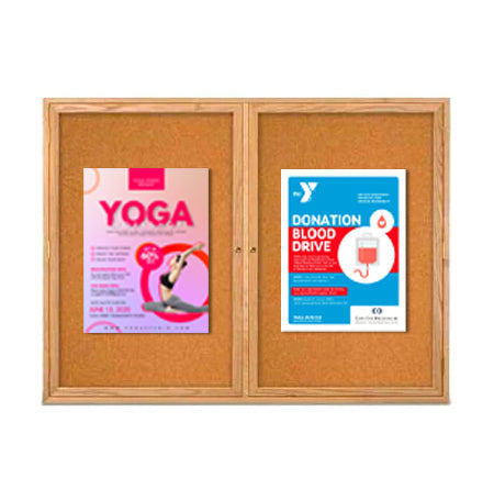 72 x 30  WOOD Indoor Enclosed Bulletin Cork Boards (2 DOORS)