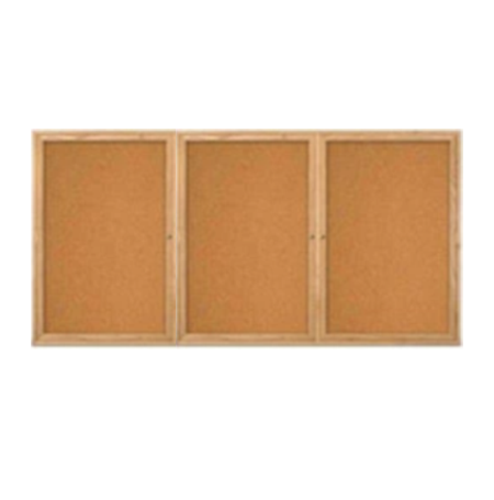 72 x 48  WOOD Indoor Enclosed Bulletin Cork Board with 3 Doors | Wall Mount Locking Cabinet in 3 Hardwood Finishes