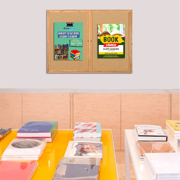 Enclosed Indoor Wood Bulletin Boards with Lockable 2 and 3-Door Wall Display Cases, 35+ Sizes in Three Hardwood Finishes