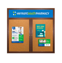 60 x 30 Indoor Wood Enclosed Bulletin Boards with Header & Lights (2 DOORS)