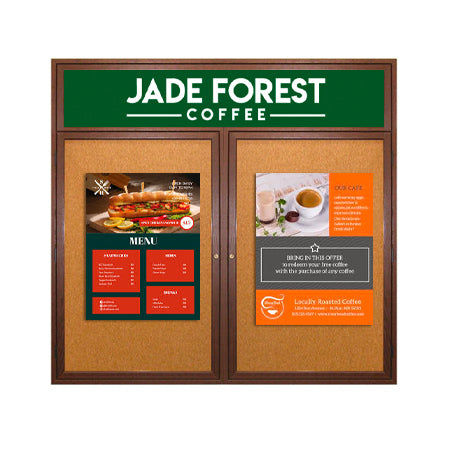 60 x 36 Indoor Wood Enclosed Bulletin Boards with Header & Lights (2 DOORS)