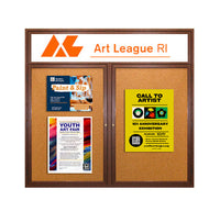 84 x 48 Indoor Wood Enclosed Bulletin Boards with Header & Lights (2 DOORS)