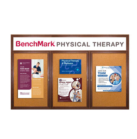 96 x 30 Indoor Wood Enclosed Bulletin Boards with Header & Lights (3 DOORS)