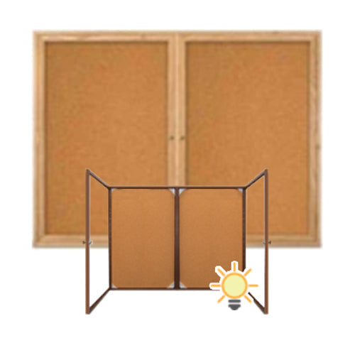 60 x 48 WOOD Indoor Enclosed Bulletin Cork Boards with Interior Lighting (2 DOORS)