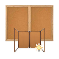48 x 60 WOOD Indoor Enclosed Bulletin Cork Boards with Interior Lighting (2 DOORS)