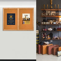 Indoor, 60x36 Cork Board Display Case with Interior LED Lighting  and Two Door Cabinet in 3 Finishes