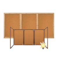 96 x 36 WOOD Indoor Enclosed Bulletin Cork Boards with Interior Lighting (3 DOORS)