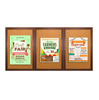 84 x 36 WOOD Indoor Enclosed Bulletin Cork Boards with Interior Lighting (3 DOORS)