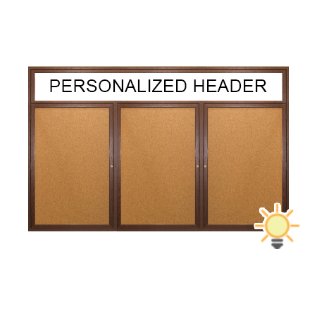 72 x 48 Indoor Wood Enclosed Bulletin Boards with Header & Lights (3 DOORS)
