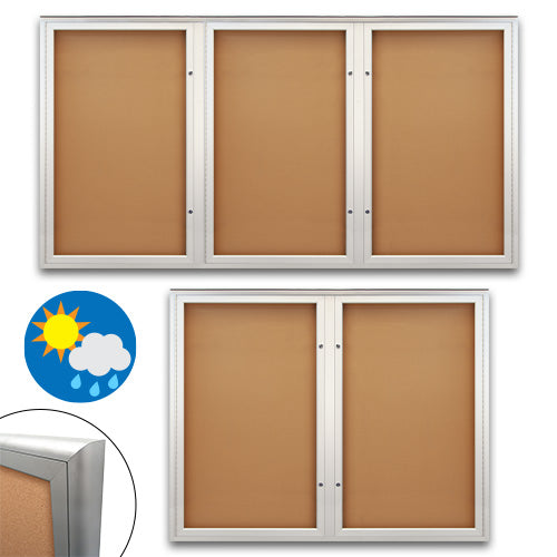 EXTREME WeatherPlus™ Radius Edge Enclosed Outdoor Bulletin Boards | Wall Mount Lockable 2-Door and 3-Door Display Cases