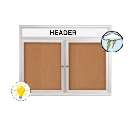 Enclosed Outdoor Bulletin Boards 72 x 36 with Header & Lights (Radius Edge) (2 DOORS)