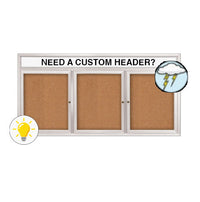 Enclosed Outdoor Bulletin Boards 84 x 36 with Header & Lights (Radius Edge) (3 DOORS)