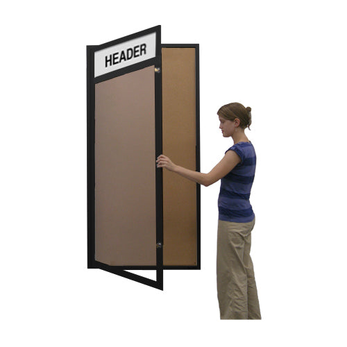 Extra Large 48 x 96 Indoor Enclosed Bulletin Board Swing Cases with Header and Lights (Single Door)