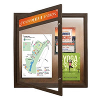 Extra Large Outdoor Enclosed Bulletin Board 48 x 48 Swing Cases with Header and Lights (Radius Edge) - Powdercoat Bronze Finish