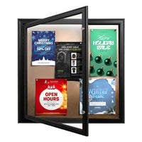 Extra Large 48 x 48 Outdoor Enclosed Bulletin Board Swing Cases with Lights (Radius Edge) - Black Finish