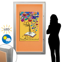 Extreme WeatherPlus XL Radius Edge Bulletin Board Display with LED Lights | Shown in Tangerine Forbo Board Color