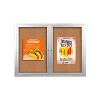 Indoor 42 x 32 Enclosed Bulletin Cork Boards 2 Door | Wall Mount Metal Display Case - 4 Finishes