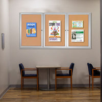 96 x 24 Indoor Enclosed Bulletin Cork Boards 3 Door Metal Display Case