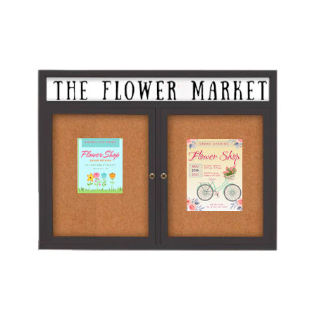 Indoor Enclosed Bulletin Boards 84" x 36" with Message Header (2 DOORS)