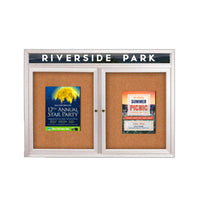 Indoor Enclosed Bulletin Boards 96" x 24" with Message Header (2 DOORS)
