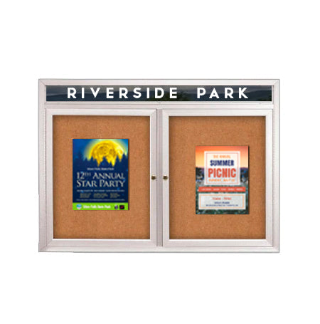 Indoor Enclosed Bulletin Boards 96" x 24" with Message Header (2 DOORS)