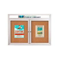 Indoor Enclosed Bulletin Boards 96" x 36" with Message Header (2 DOORS)