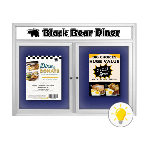 48 x 36 INDOOR Enclosed Bulletin Boards with Header & Lights (2 DOORS)