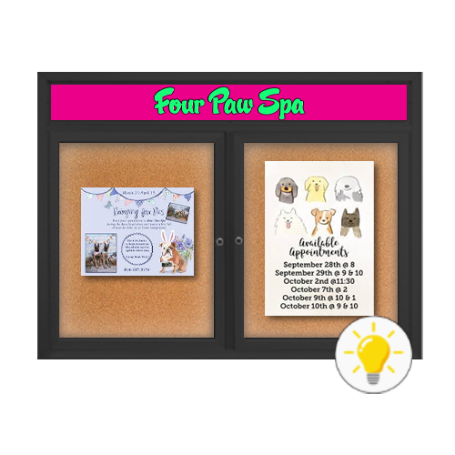 72" x 48" Enclosed Indoor Bulletin Boards with Header & Lights (Multiple Doors)