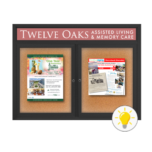 96" x 36" Enclosed Indoor Bulletin Boards with Header & Lights (Multiple Doors)