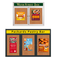 Enclosed Indoor Bulletin Boards with Message Header & Light | 2-3 Doors Wall Mount Display Cases 35+ Sizes and Custom