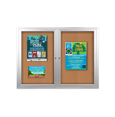 48x48 Indoor Wall Bulletin Board Display Case with Two Doors | Modern Safe, Sleek Radius Edge Metal Cabinet Design
