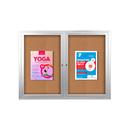 96x24 Enclosed Indoor Bulletin Boards with Radius Edge (2 DOORS)