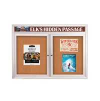 Enclosed Indoor Enclosed Bulletin Boards 42 x 32 w Message Header + Radius Edge 2 DOOR