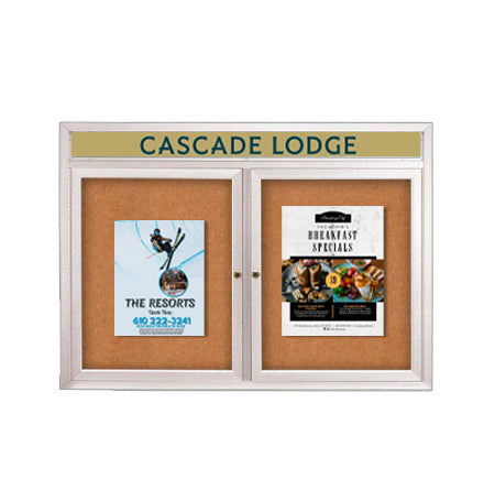 Enclosed Indoor Enclosed Bulletin Boards 48 x 48 w Message Header + Radius Edge 2 DOOR