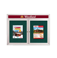 Enclosed Indoor Enclosed Bulletin Boards 60 x 48 w Message Header + Radius Edge 2 DOOR