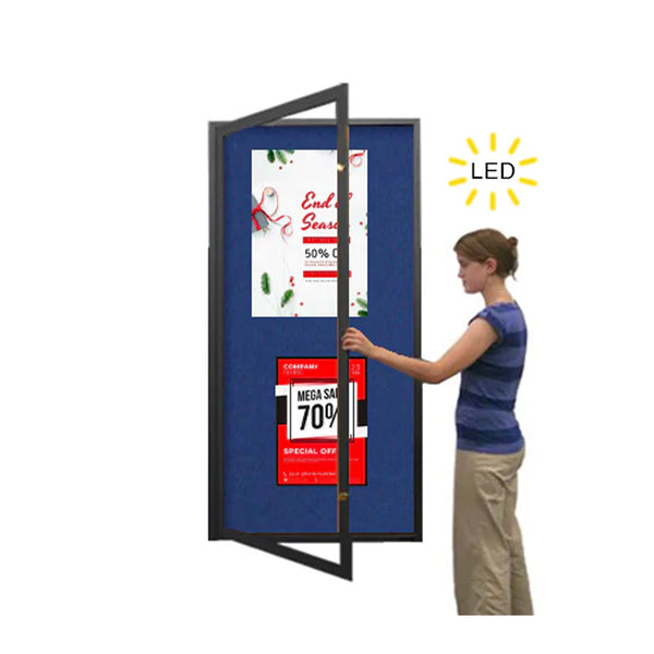 Extra Large 24 x 60 Indoor Enclosed Bulletin Board Swing Cases with Light (Single Door)