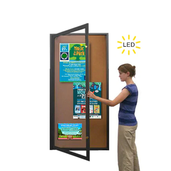 SwingCase Wall Mount, Extra Large Indoor Enclosed Bulletin Boards with LED Lighting | Large Single Door Metal Cabinet 15+ Sizes