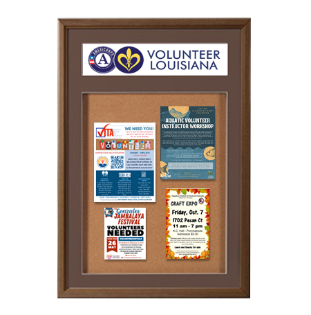 Wood Framed Designer Bulletin Board SwingFrame with Customized Message Header | Swing Open Frame - 8 Cabinet Sizes