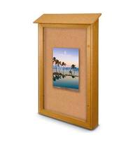 Outdoor Message Center Cork Board 26" x 42" | Eco-Design, Faux Wood Display Case with LEFT Hinged Single Door - Wall Information Board