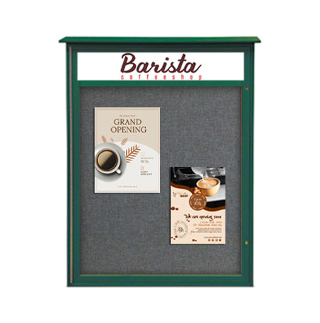 42x42 Outdoor Cork Board Message Center with Header - LEFT Hinged (Image Not to Scale)