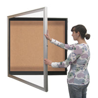 SwingFrame Designer Wall Mounted Metal Framed 24x36 Large Cork Board Display Case 2 Inch Deep