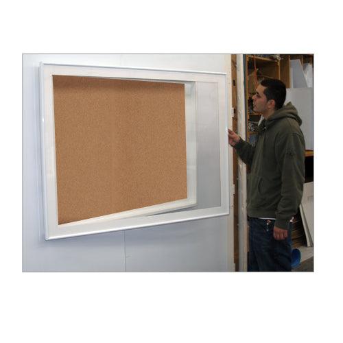 SwingFrame Designer Wall Mounted Metal Framed 30x40 Large Cork Board Display Case 2 Inch Deep