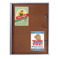 19 x 25 Indoor Enclosed Notice Office Cork Board | Showboard Holds FOUR 8.5x11 Postings | Satin Silver Finish