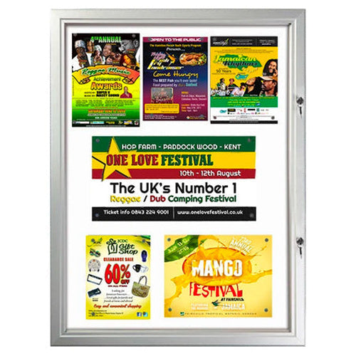 28 x 38 WEATHERPROOF Lockable Notice Enclosed Magnetic Board | Holds (9) 8.5x11 Postings | Silver Finish