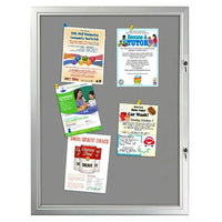 28 x 38 WEATHERPROOF Notice Board Enclosed with GRAY Felt Cork Holds (9) 8.5x11 Postings | Lockable Silver Display Case